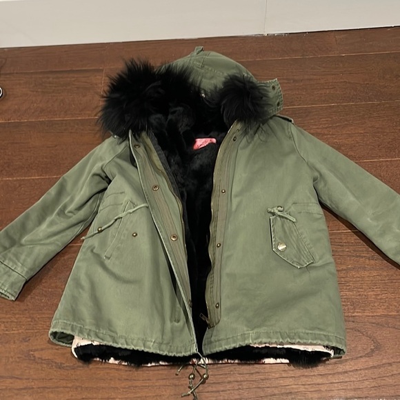 Chloe K New York Girls Army Green Hooded Jacket Fur Inside Size 12 - Picture 1 of 6